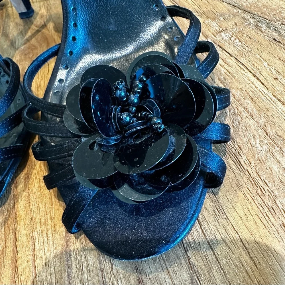 Kate Spade Women’s Embellished Flower Silk Stilettos Sandals Heels Ankle Strap 9